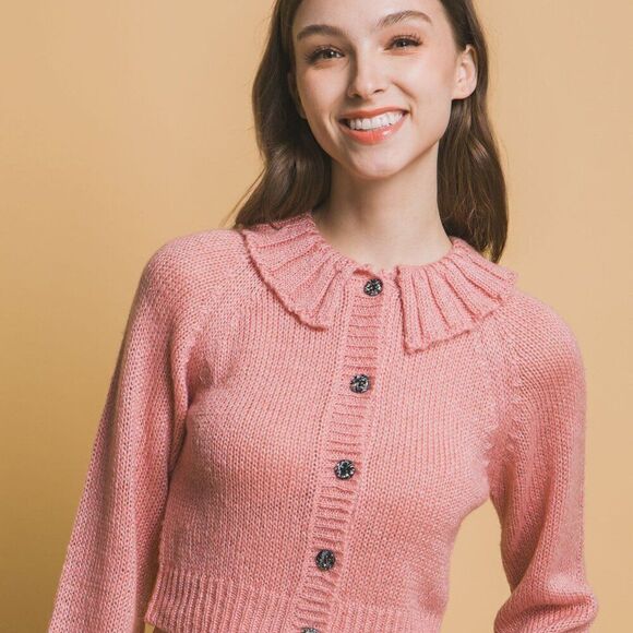 Pink Short Collard Sweater‎ - Picture 1 of 4